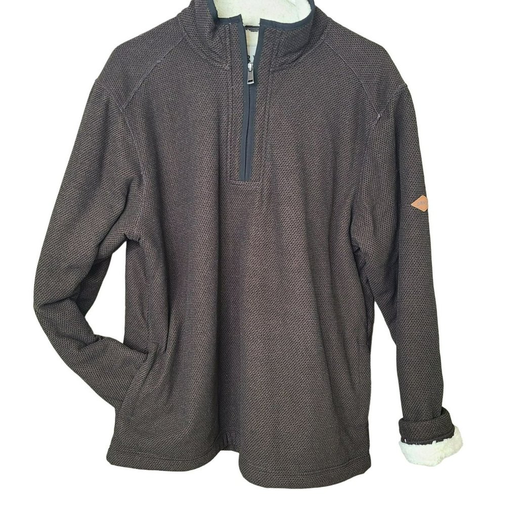 Orvis Sweater Men Sz MED 1/4 Zip Brown Waffle Knit Sherpa Lined Pullover